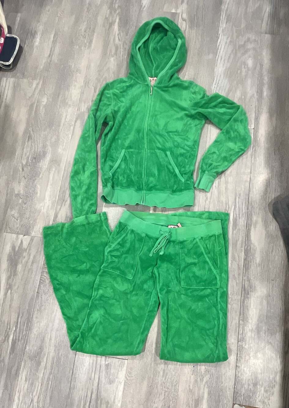 Juicy Couture Velour Tracksuit Green Jacket And Pants Set